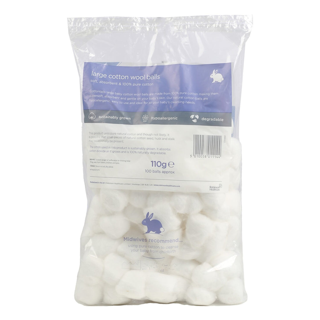 Robinson Large Cotton Wool Balls Soft 100 pcs 110 g
