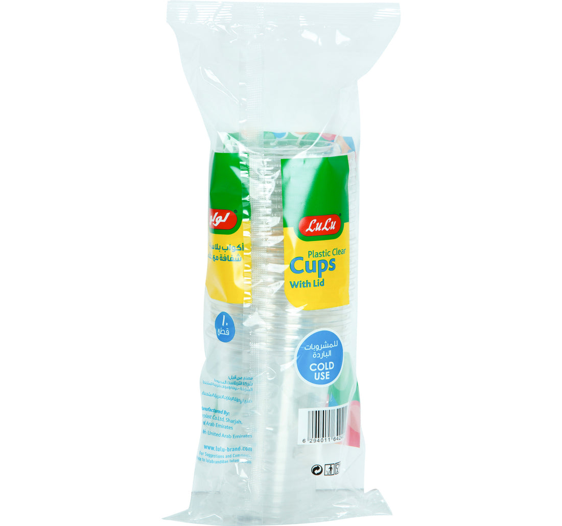 LuLu Plastic Clear Cups With Lid 10pcs