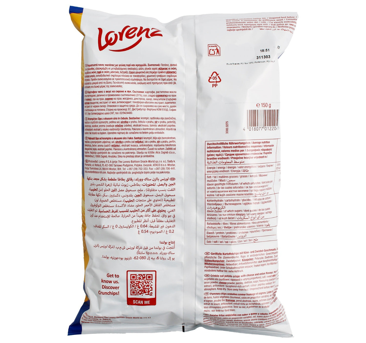 Lorenz Crunchips X-Cut Cheese & Onion Flavour 130 g + 15% Extra