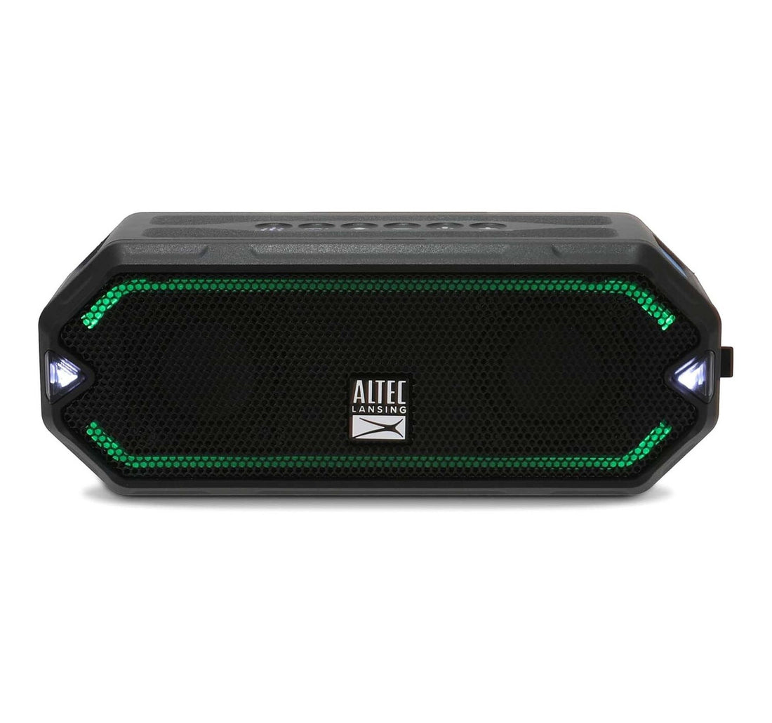Altec Lansing HydraJolt Wireless Bluetooth Speaker, Waterproof Portable Speakers with Built in Phone Charger and Lights, Everything Proof Outdoor, Shockproof, Snowproof, 16 Hours Playtime