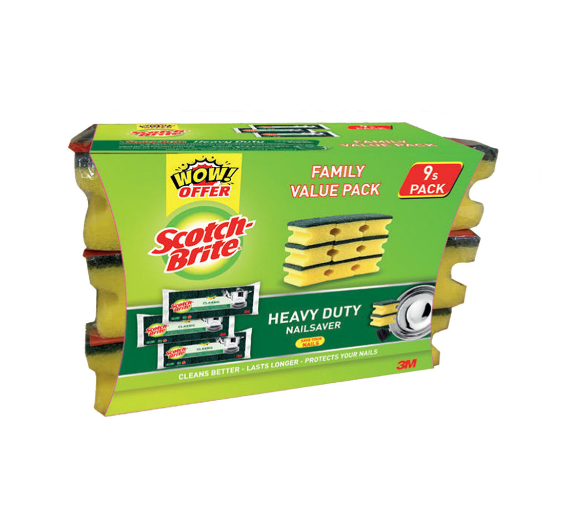 Scotch Brite Heavy Duty Nail Saver Sponge Value Pack 9 pcs