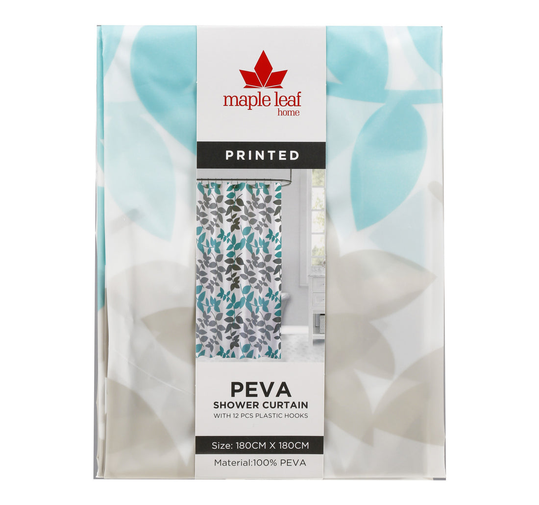 Maple Leaf Home Printed Peva Shower Curtain, 180 x 180 cm, Assorted