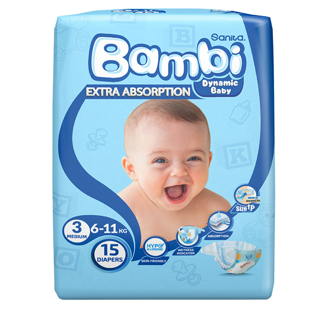 Sanita Bambi Baby Diaper Regular Pack Size 3 Medium 6-11 kg 15 pcs