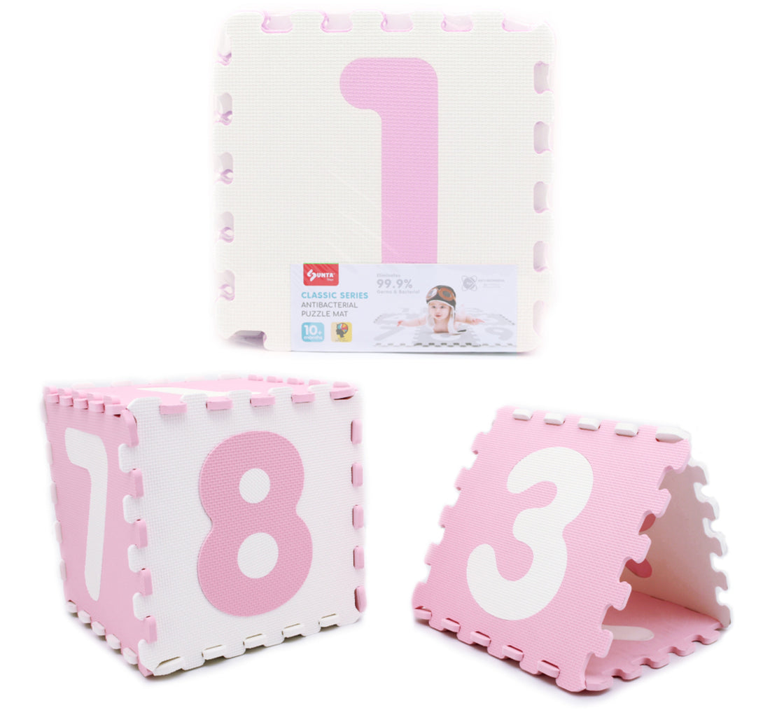 Sunta Puzzle Mat, Pack of 9, White/Pink, 1001/9B3(AB)WH/PK
