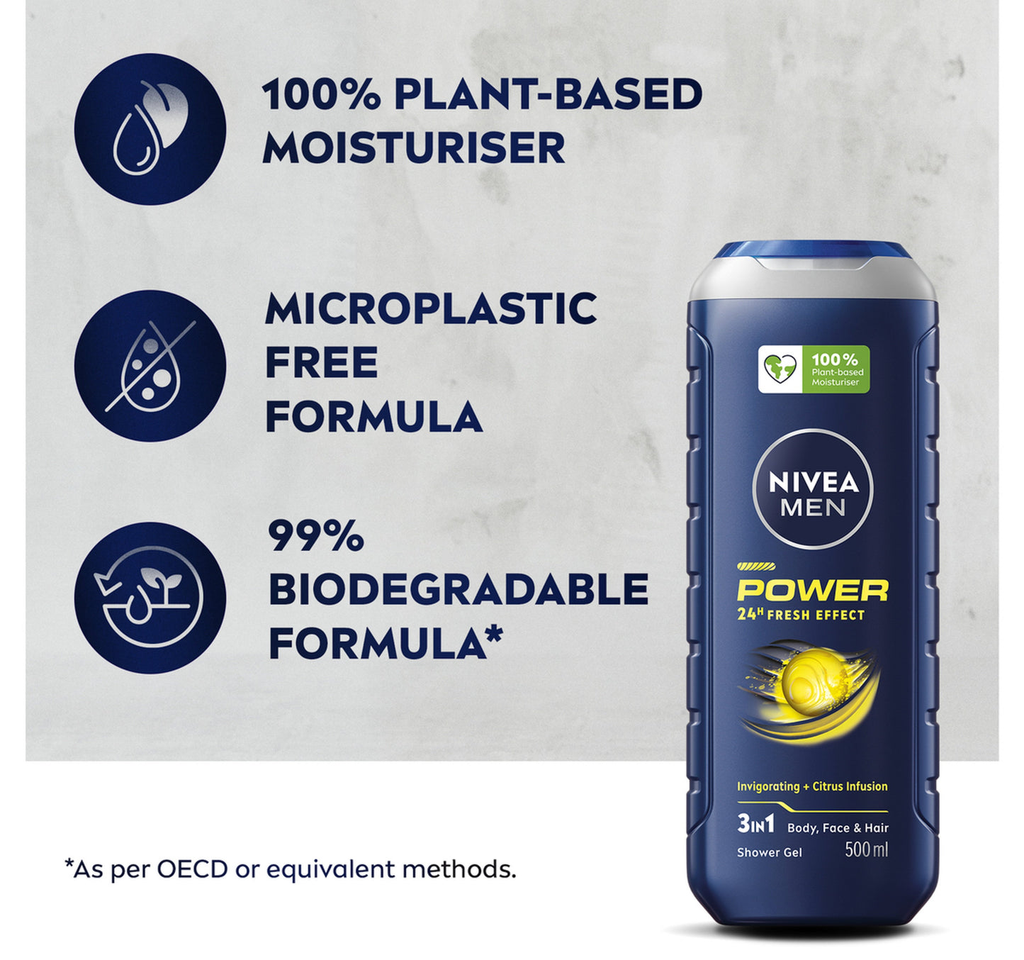 Nivea Men Power Fresh Shower Gel 3in1 Body Wash 500 ml