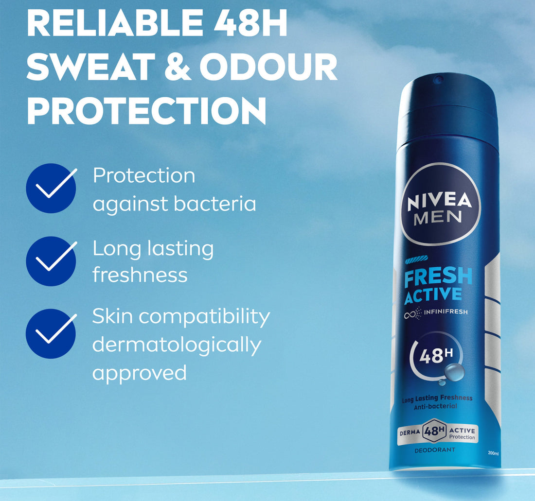 Nivea Men Fresh Active Antibacterial Deodorant Spray for Men 48H Active Protection 200 ml
