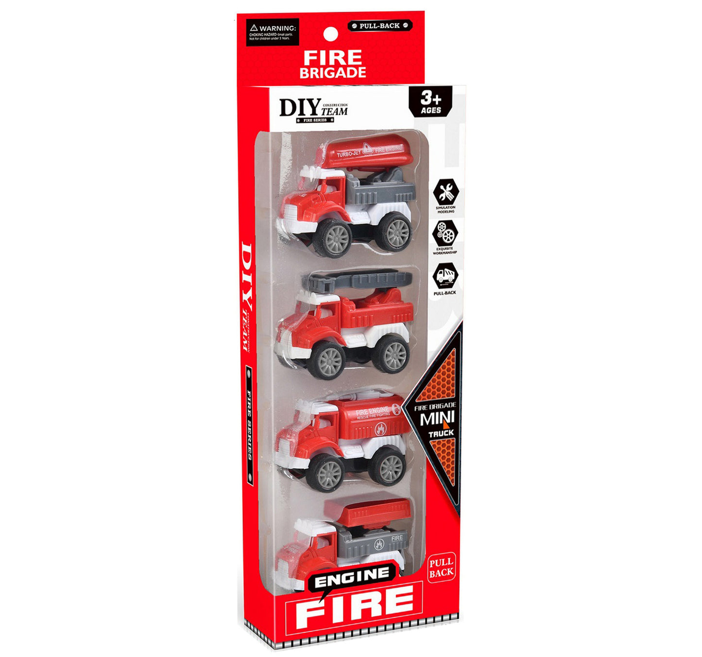 Skid Fusion Pull-Back Fire Truck 4Pes Pack TZ558 Assorted