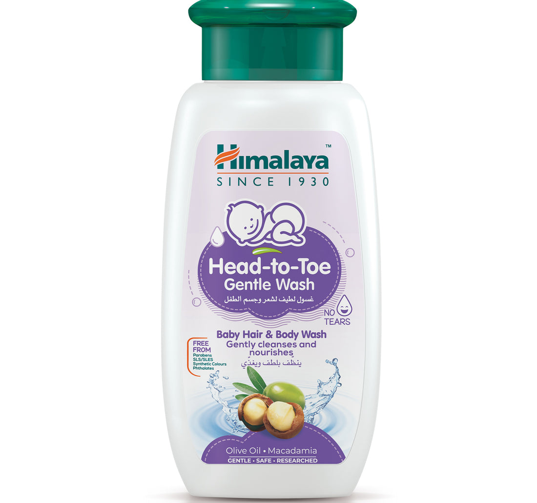 غسول هيمالايا اللطيف للشعر والجسم للأطفال من الرأس إلى القدمين بزيت الزيتون والمكاديميا 200 مل