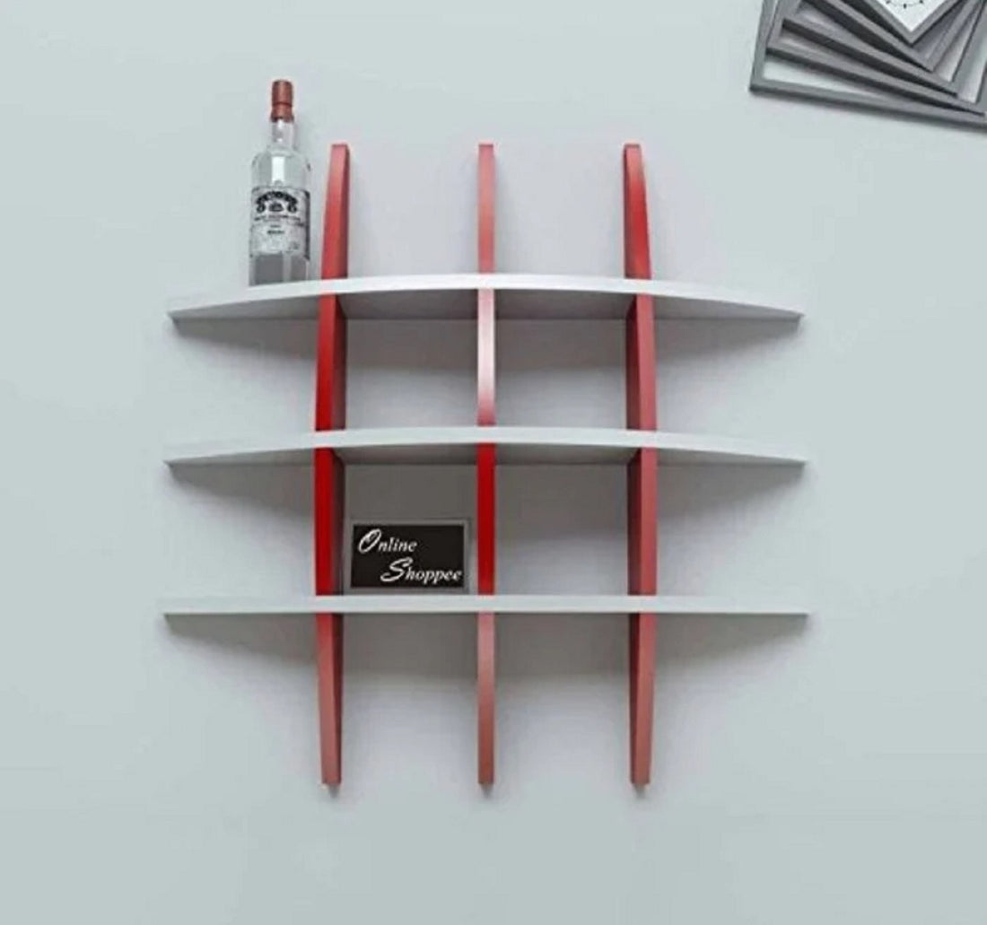 Maple Leaf Glossy Painting Wall Shelf, White & Red, 1009