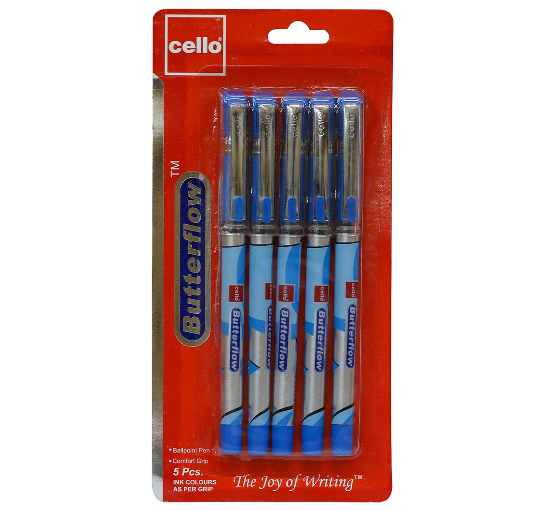 Cello 0.7mm Ballpoint Pen Butterflow Blue 5pcs