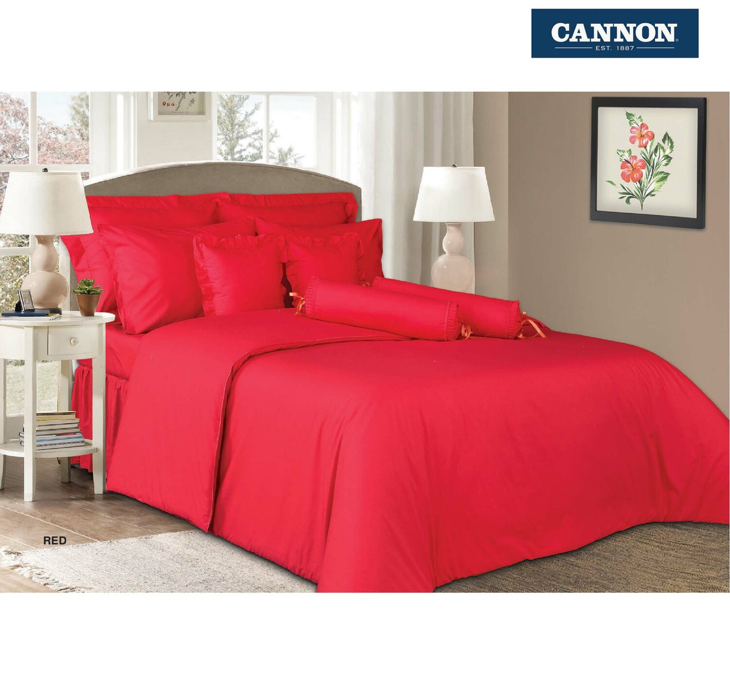 Cannon Fitted Sheet + Pillow Cover Plain Single Size 120x200cm Red