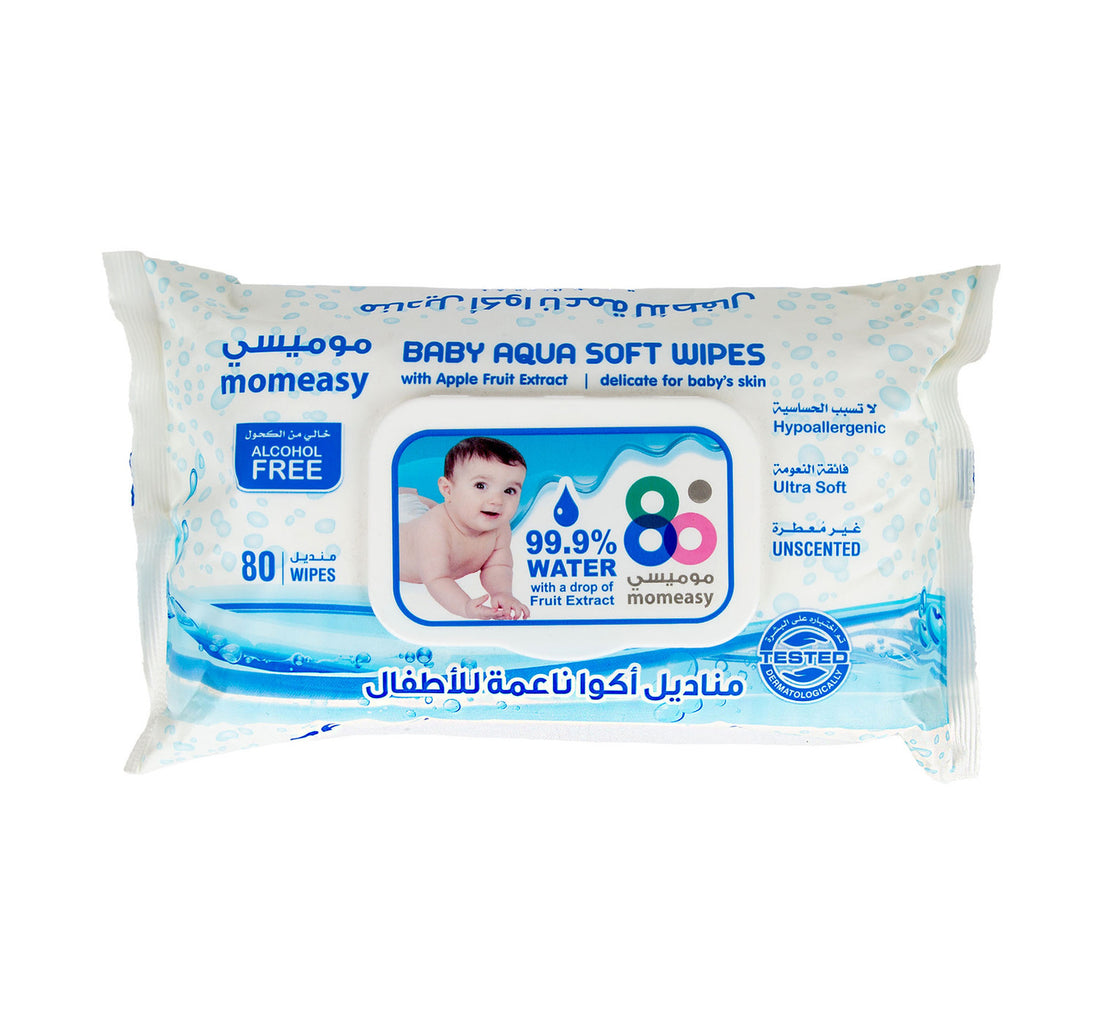 مناديل مبللة ناعمة من Momeasy Baby Aqua بدون رائحة - 80 منديل