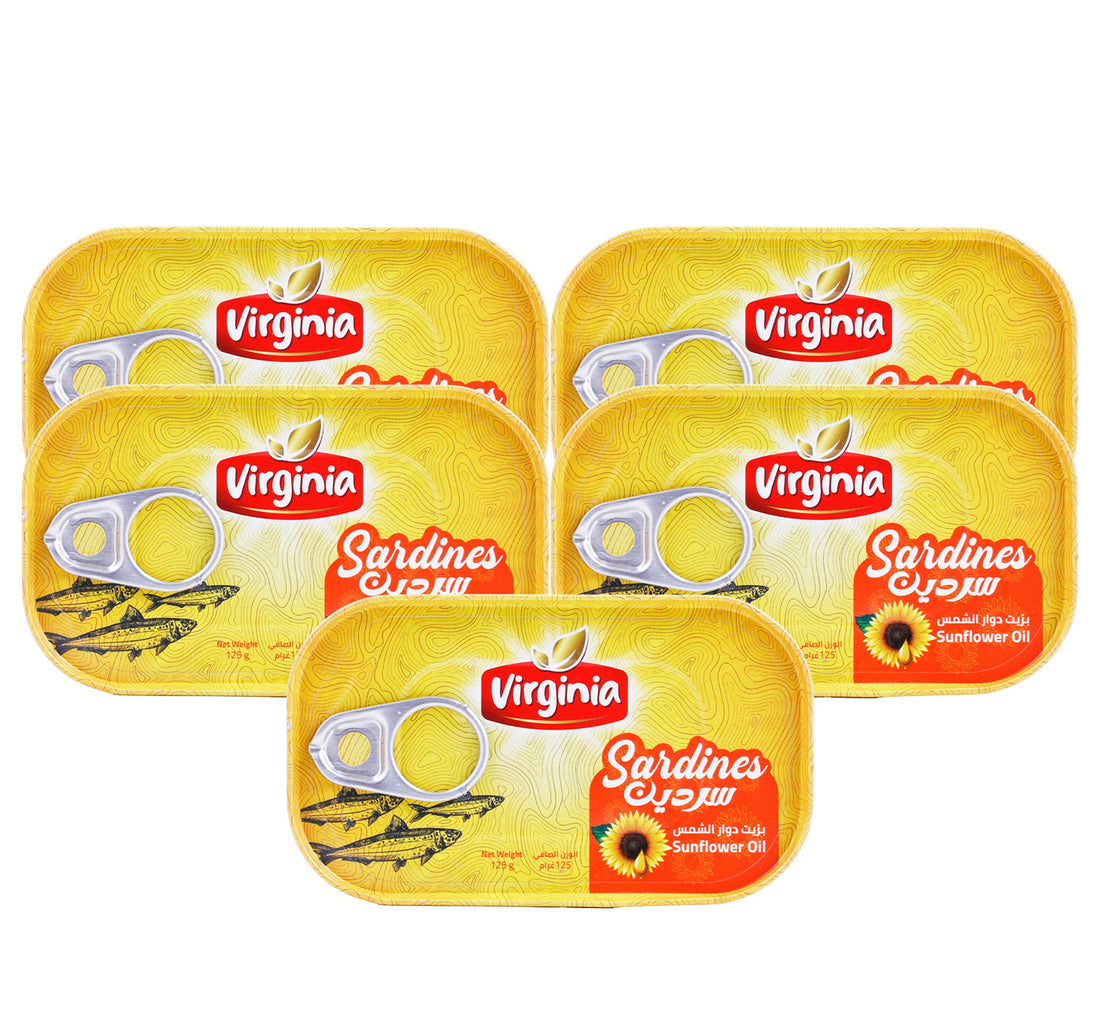 سردين فرجينيا في زيت دوار الشمس - عبوة اقتصادية، 5 × 125 جم