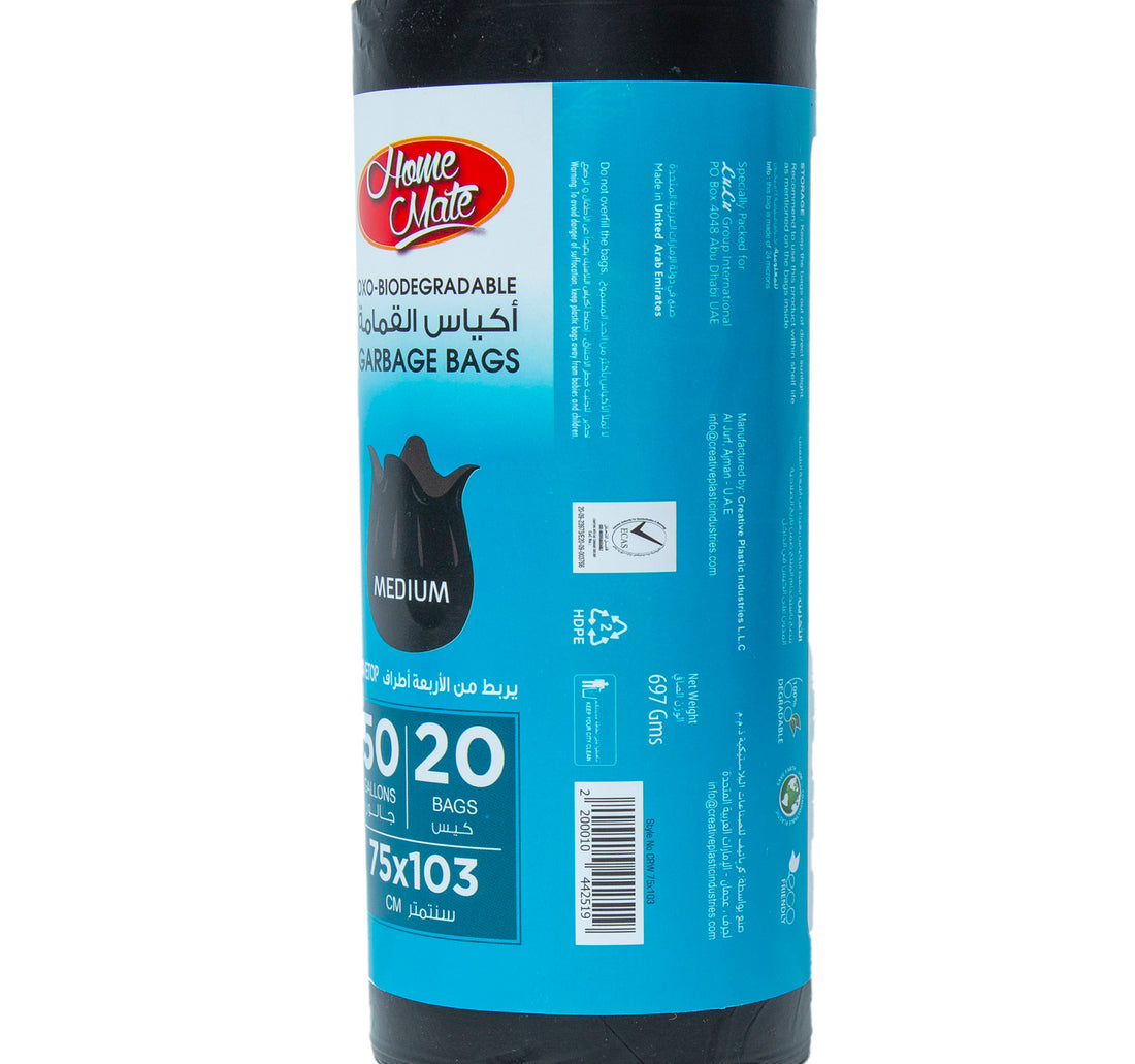 Home Mate Garbage Bags Wavetop Oxo-Biodegradable 50 Gallons Size Medium 75 x 103cm 20pcs