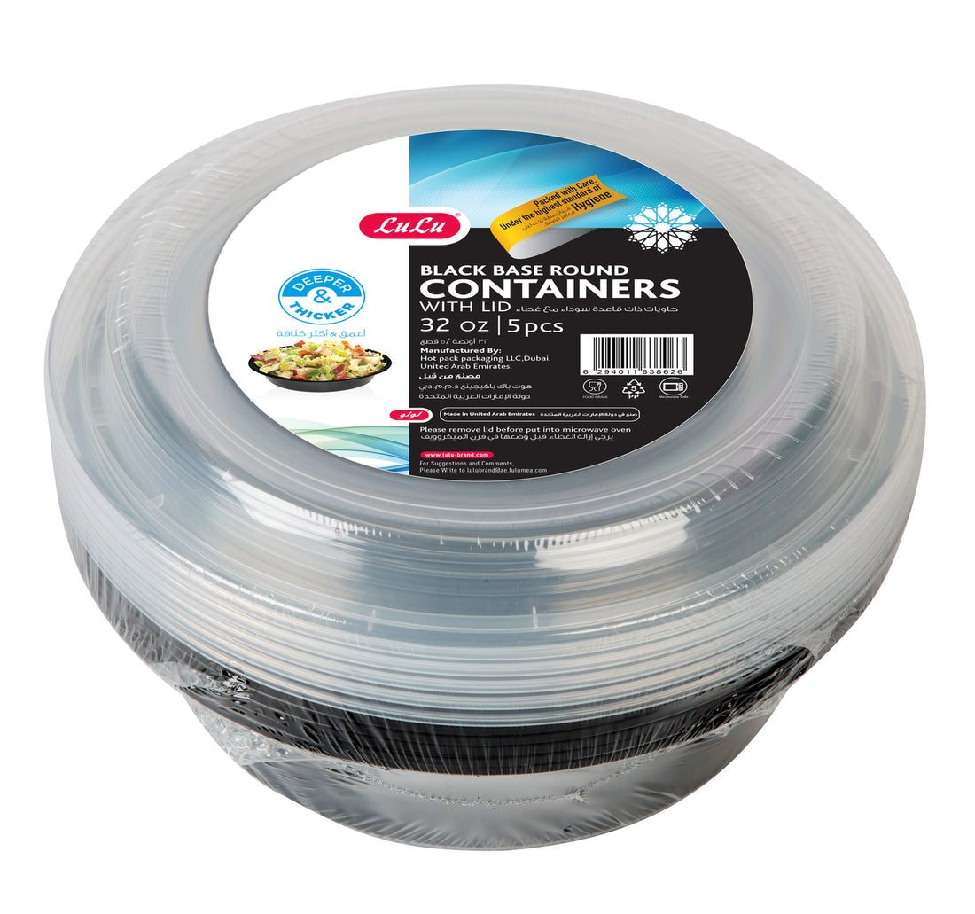 LuLu Black Base Round Containers With Lid 32oz 5 pcs