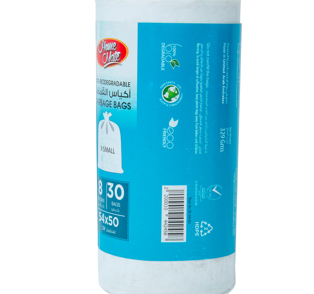 Home Mate Garbage Bags Oxo-Biodegradable 8 Gallons Size X-Small 54 x 50 30pcs