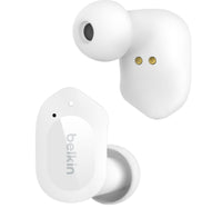 سماعات أذن لاسلكية حقيقية من Belkin SOUNDFORM (TWS-C005) (سماعات رأس بلوتوث مع عزل للضوضاء، أدوات تحكم باللمس، وقت تشغيل يدوم 24 ساعة، مقاومة للتعرق) سماعات رأس لاسلكية، سماعات أذن بلوتوث، أبيض