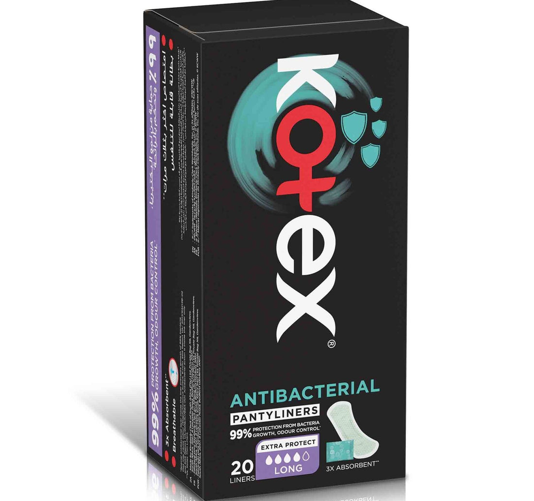 Kotex Antibacterial Panty Liners 99% Protection from Bacteria Growth Long Size 20pcs
