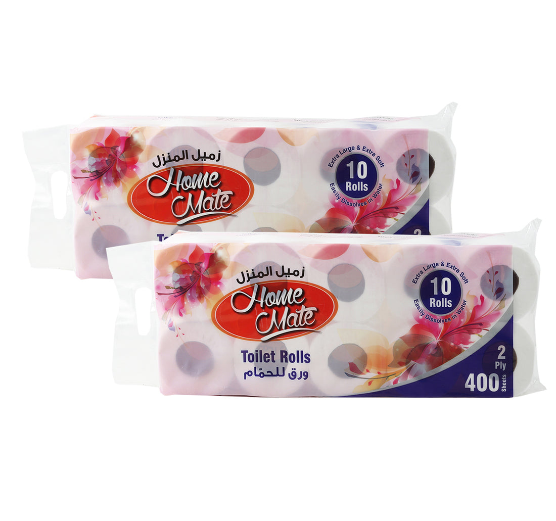 Home Mate Toilet Roll Plain 2ply 10 x 400 Sheets 2 pkt