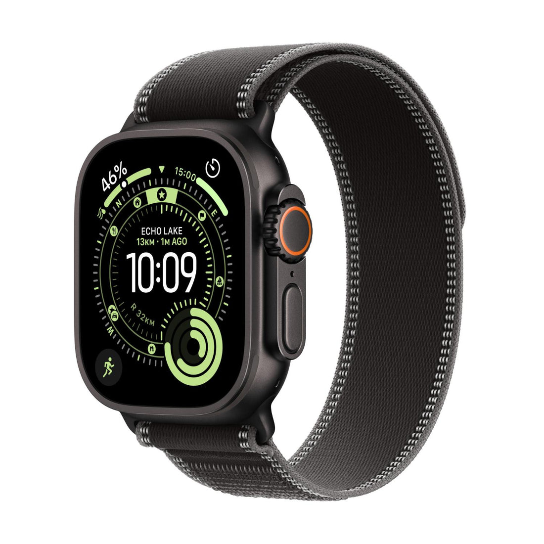 Apple Watch Ultra 3 GPS + Cellular Smartwatch, 49 mm Black Titanium Case with Black/Charcoal Trail Loop (M/L), MF1H4AF/A