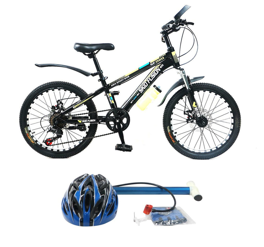 Skid Fusion Bicycle 20" + Helmet + Gloves + Hand Pump BD1 - Yellow