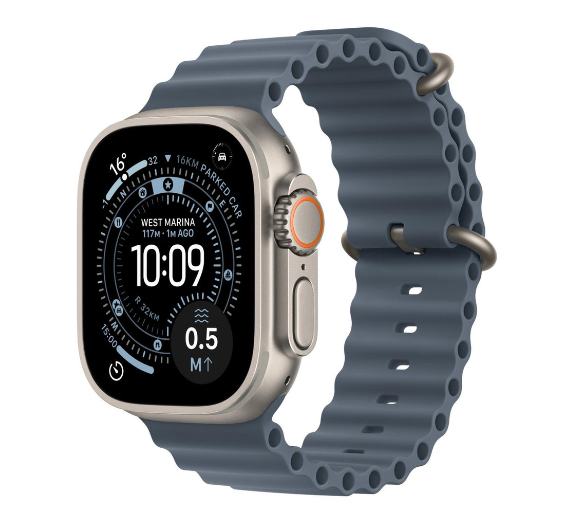 Apple Watch Ultra 3 GPS + Cellular Smartwatch, 49 mm Natural Titanium Case with Anchor Blue Ocean Band, MEWH4AF/A