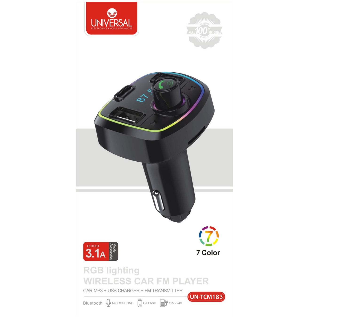 Universal RGB Lighting Wireless Car FM Player UN-TCM183