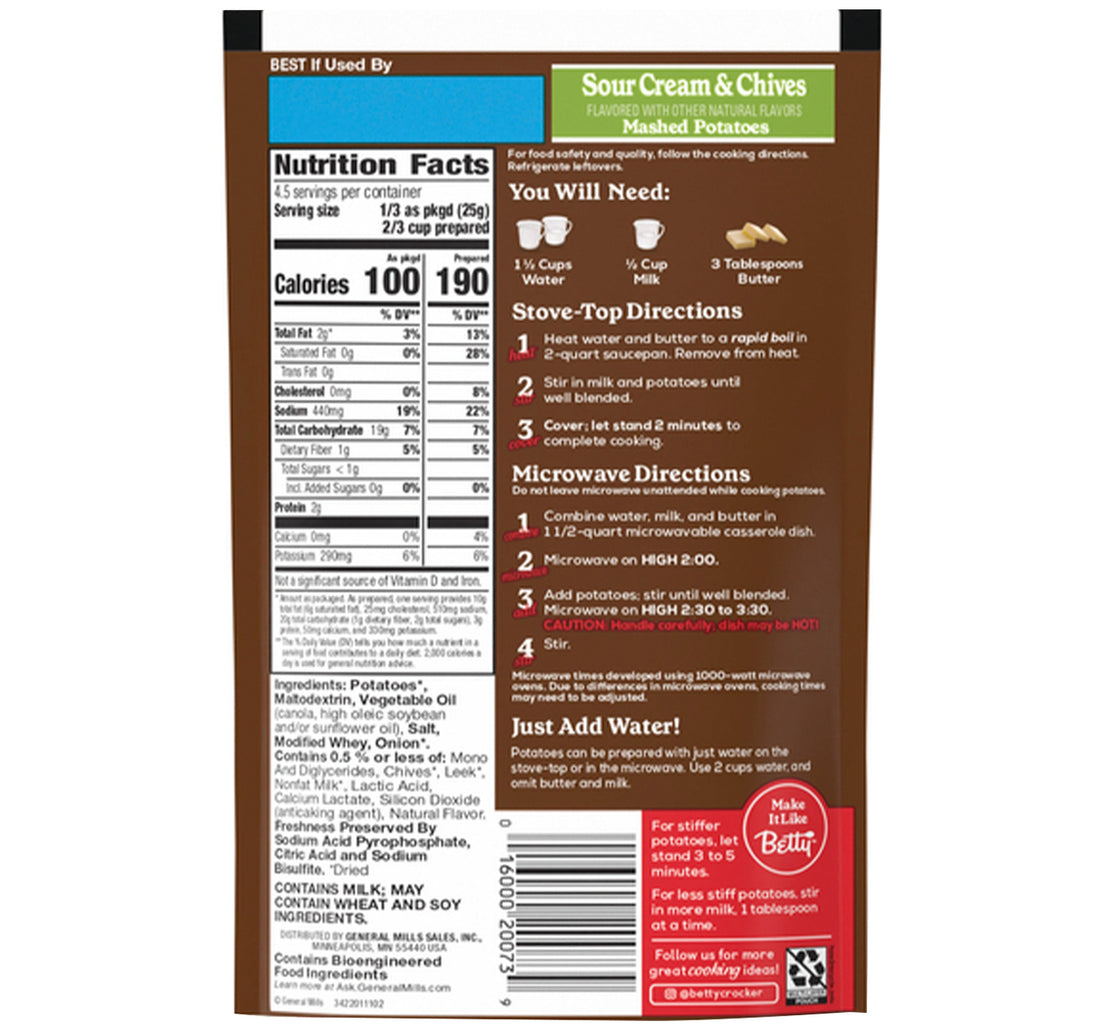 Betty Crocker Sour Cream & Chives Mashed Potatoes 113 g