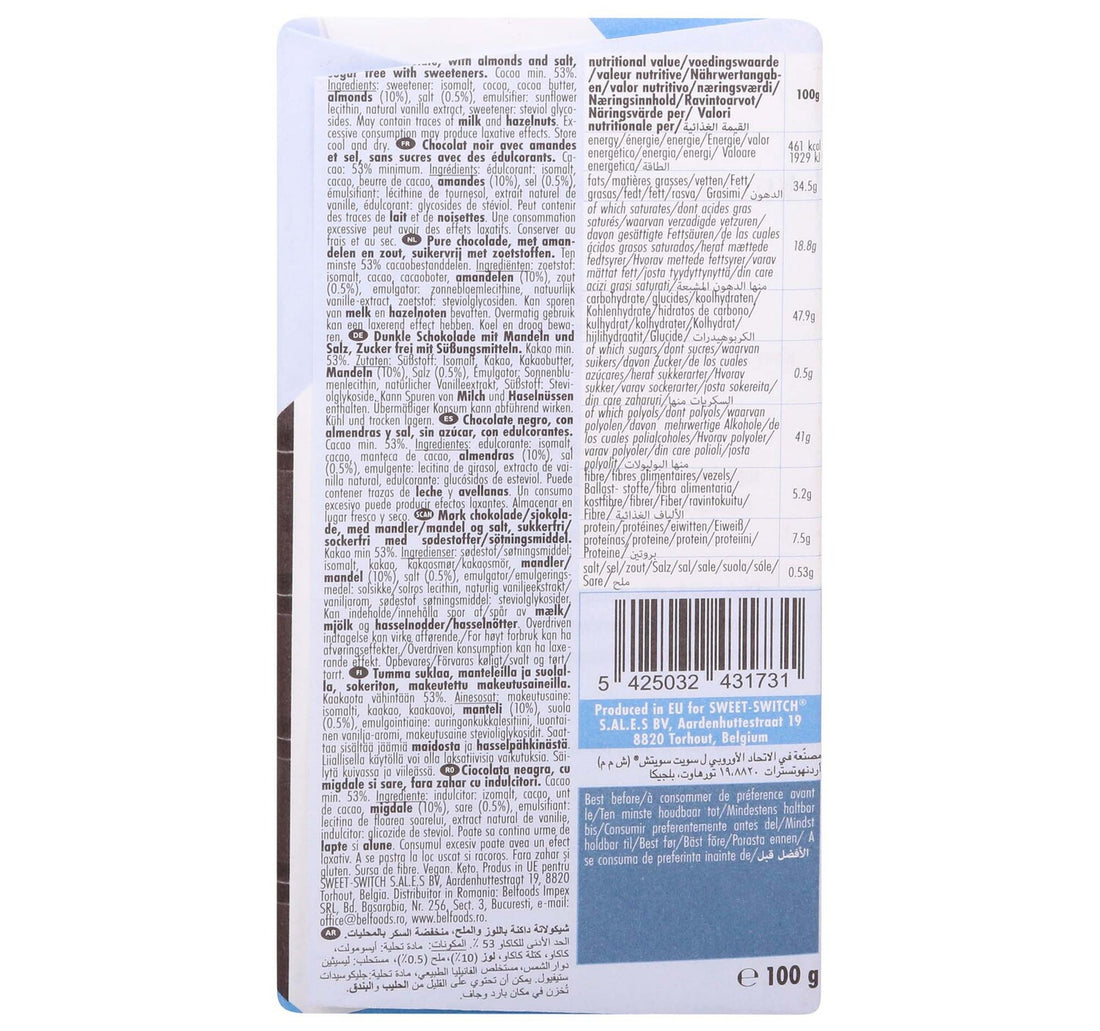 Sweet Switch Dark Belgian Keto Chocolate + Almond & Sea Salt 100 g