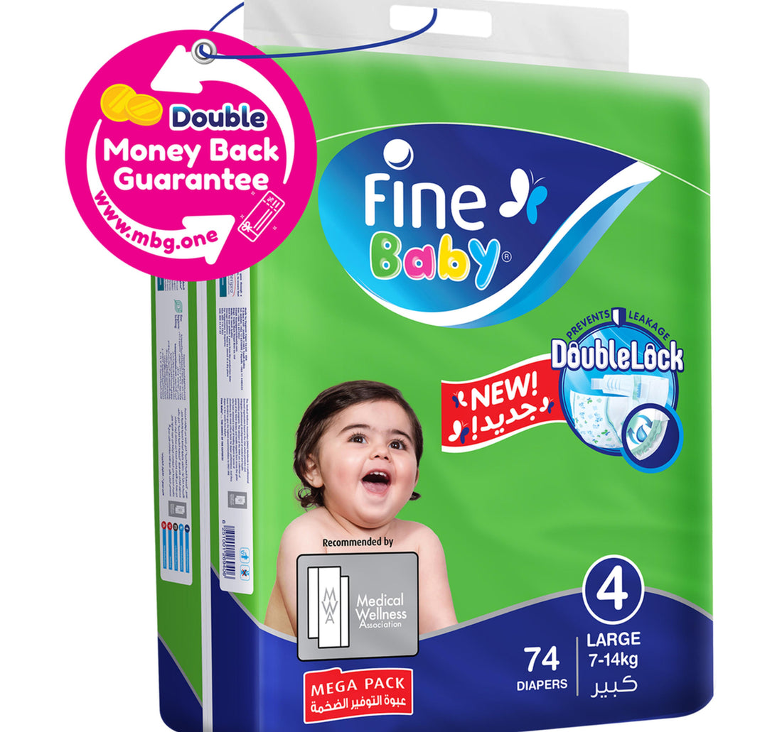 Fine Baby Diapers Size 4 Large 7-14 kg Mega Pack 74 pcs