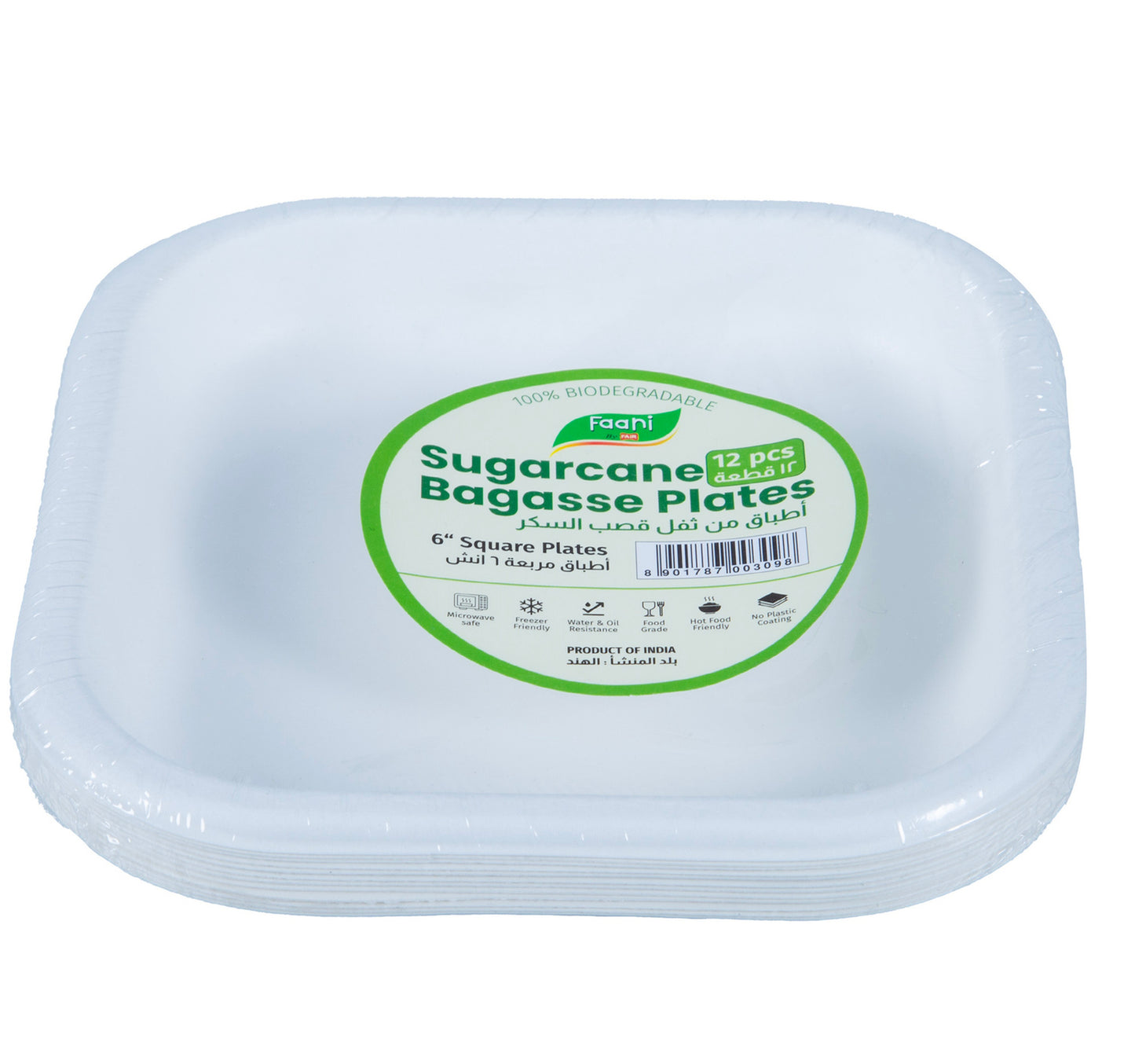 Faani Sugarcane Bagasse Square Plates 6" 12 pcs