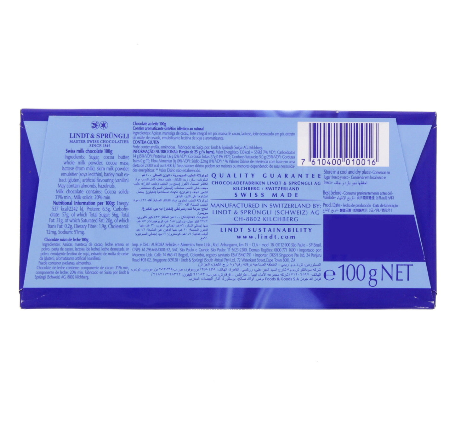 Lindt Swiss Classic Milk Chocolate 100 g