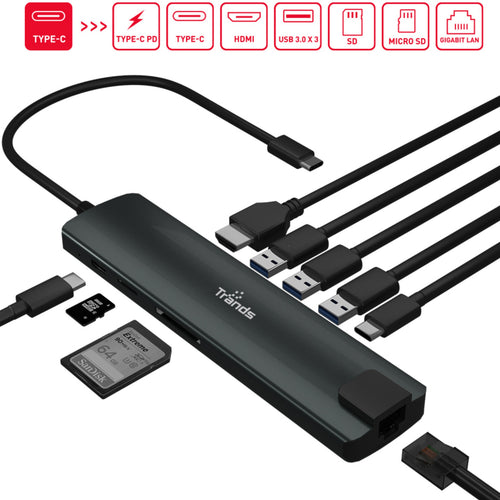 Trands Type-C Hub 9-in-1 USB C to HDMI Multi port Adapter Dock CR6533