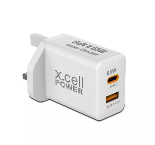 X.Cell 65W GaN ll Home Charger with 1C & 1A Ports, White