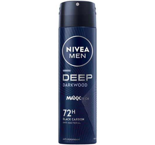 نيفيا مين ديب ماكس تك داركوود سبراي مع الكربون الأسود لحماية من الروائح والعرق تدوم 72 ساعة، 150 مل