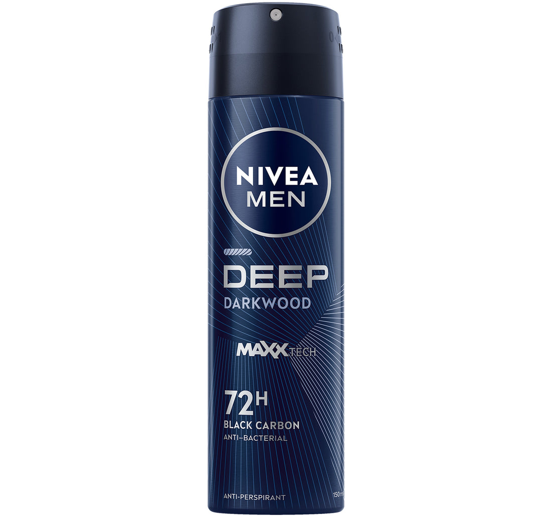 نيفيا مين ديب ماكس تك داركوود سبراي مع الكربون الأسود لحماية من الروائح والعرق تدوم 72 ساعة، 150 مل