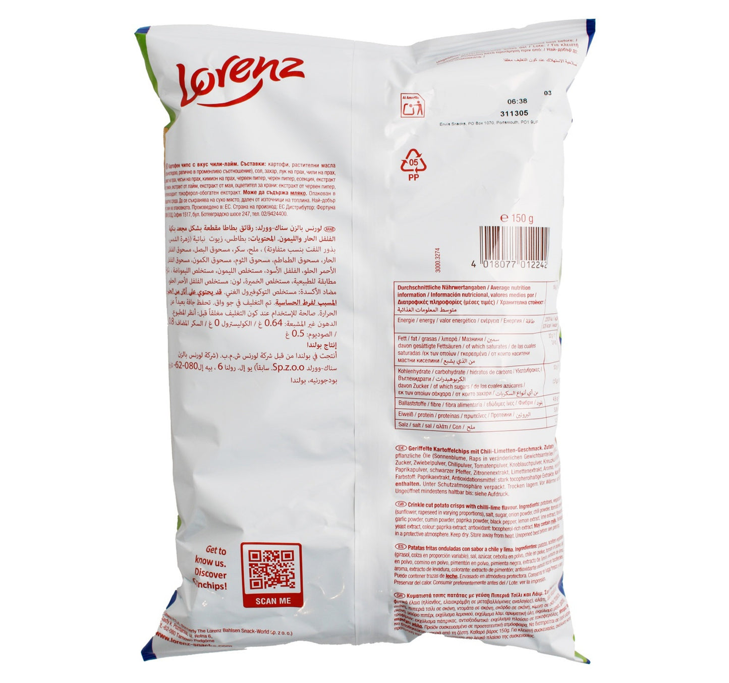 Lorenz Crunchips X-Cut Chili & Lime Flavour 130 g + 15% Extra