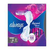 فوط صحية كبيرة الحجم من Always Diamond FlexFoam بأجنحة، 10 قطع