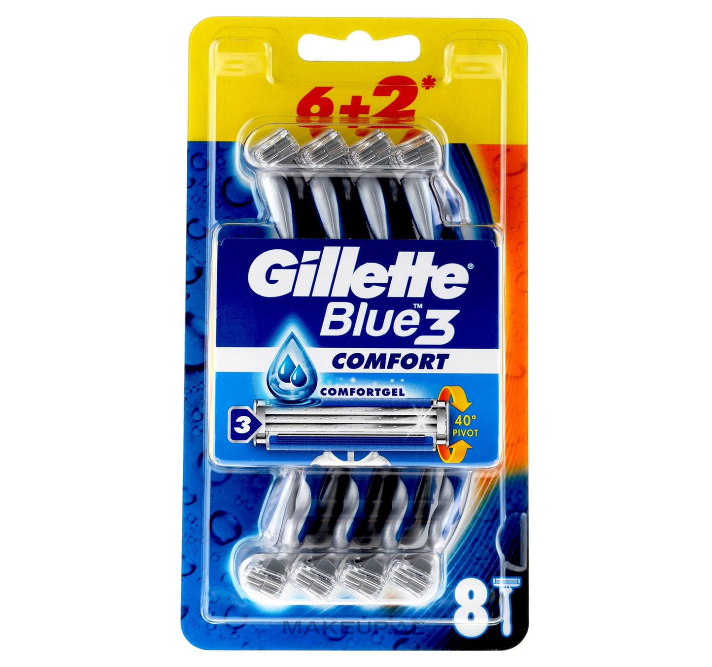 Gillette Blue3 Men's Disposable Razors 6 pcs + 2