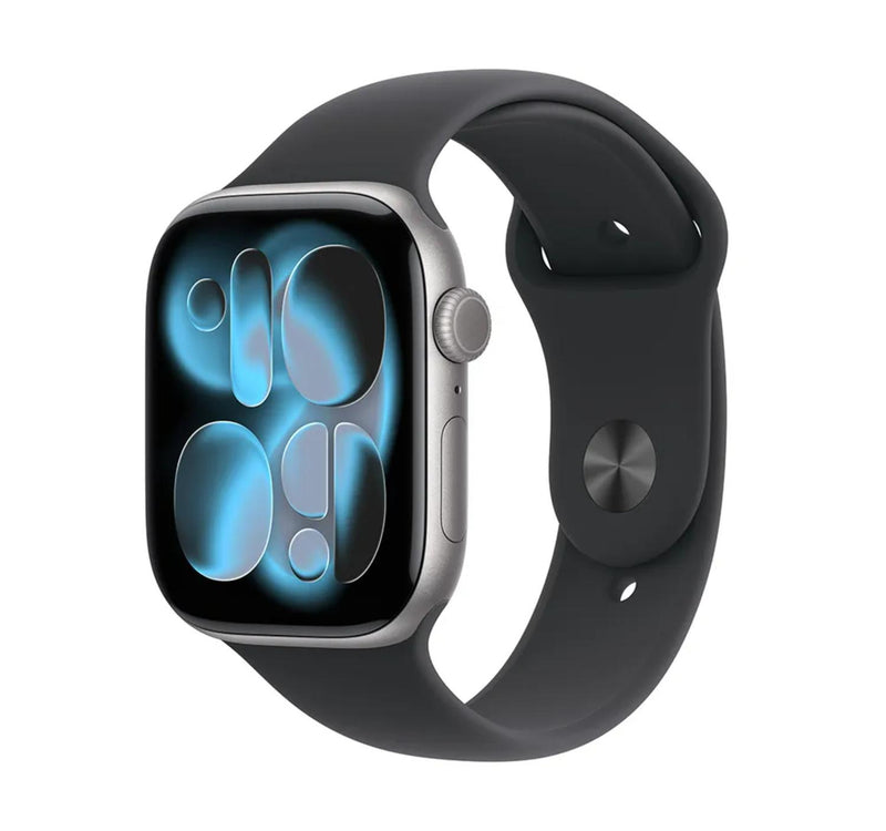 ساعة Apple Watch Series 11 الذكية بنظام تحديد المواقع العالمي (GPS) وشبكة خلوية، مقاس 46 مم، هيكل رمادي فضائي مع سوار رياضي أسود (متوسط/كبير)، MFCA4AF/A