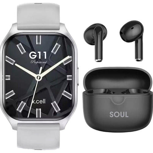X.Cell G11 Pro Smartwatch, 2.01 inches HD Display, Grey + Soul 17 Pro True Wireless Earbuds, Assorted Lulu Hypermarket