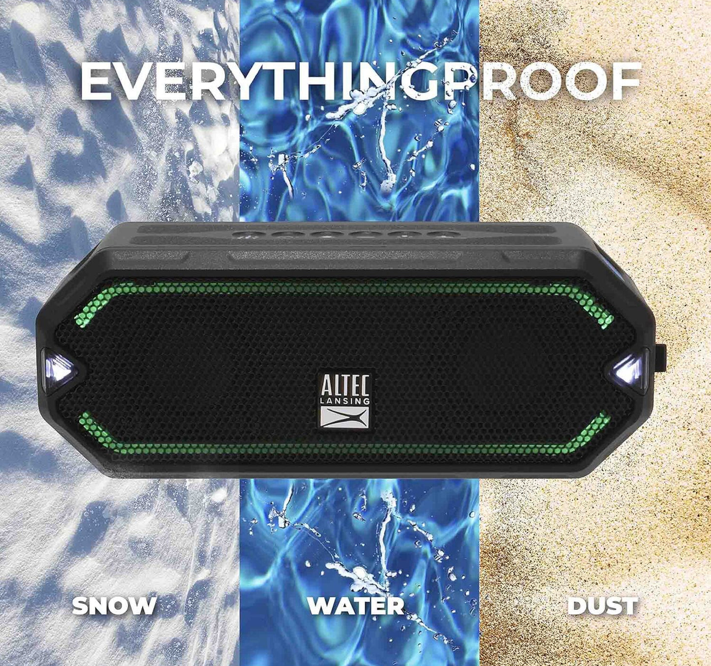Altec Lansing HydraJolt Wireless Bluetooth Speaker, Waterproof Portable Speakers with Built in Phone Charger and Lights, Everything Proof Outdoor, Shockproof, Snowproof, 16 Hours Playtime