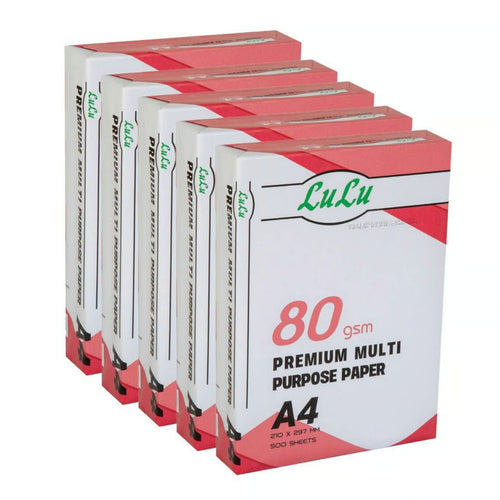 Lulu A4 Copy Paper, 80 gsm, 5 x 500 Sheets