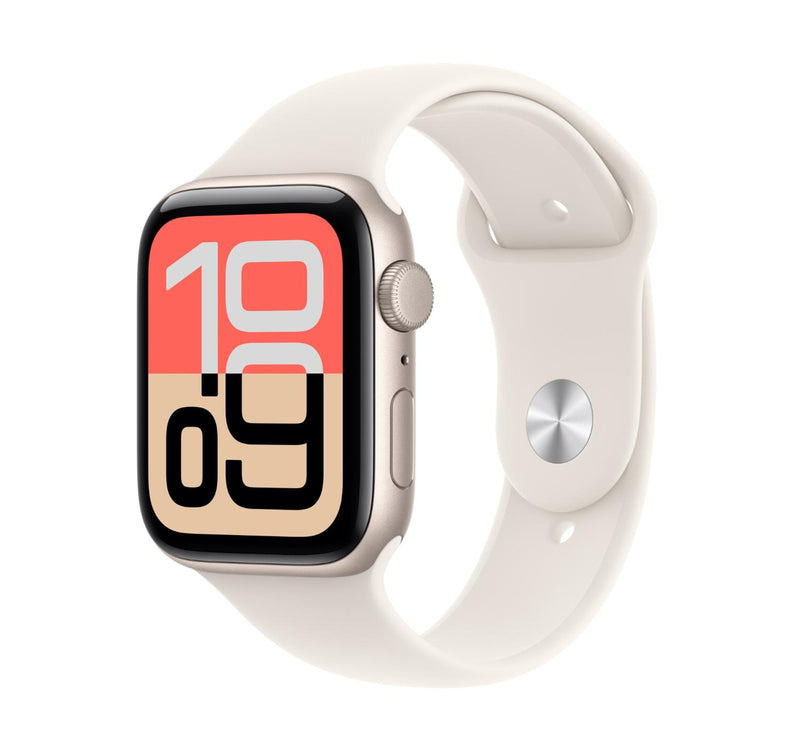 Apple Watch SE 3 GPS Smartwatch, 44 mm Starlight Aluminium Case with Starlight Sport Band (M/L), MEHJ4AF/A