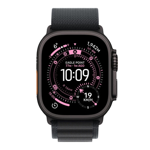 ساعة Apple Watch Ultra 3 الذكية بنظام تحديد المواقع العالمي (GPS) وشبكة خلوية، هيكل من التيتانيوم الأسود مقاس 49 مم مع حلقة ألباين سوداء (متوسطة)، MF0V4AF/A