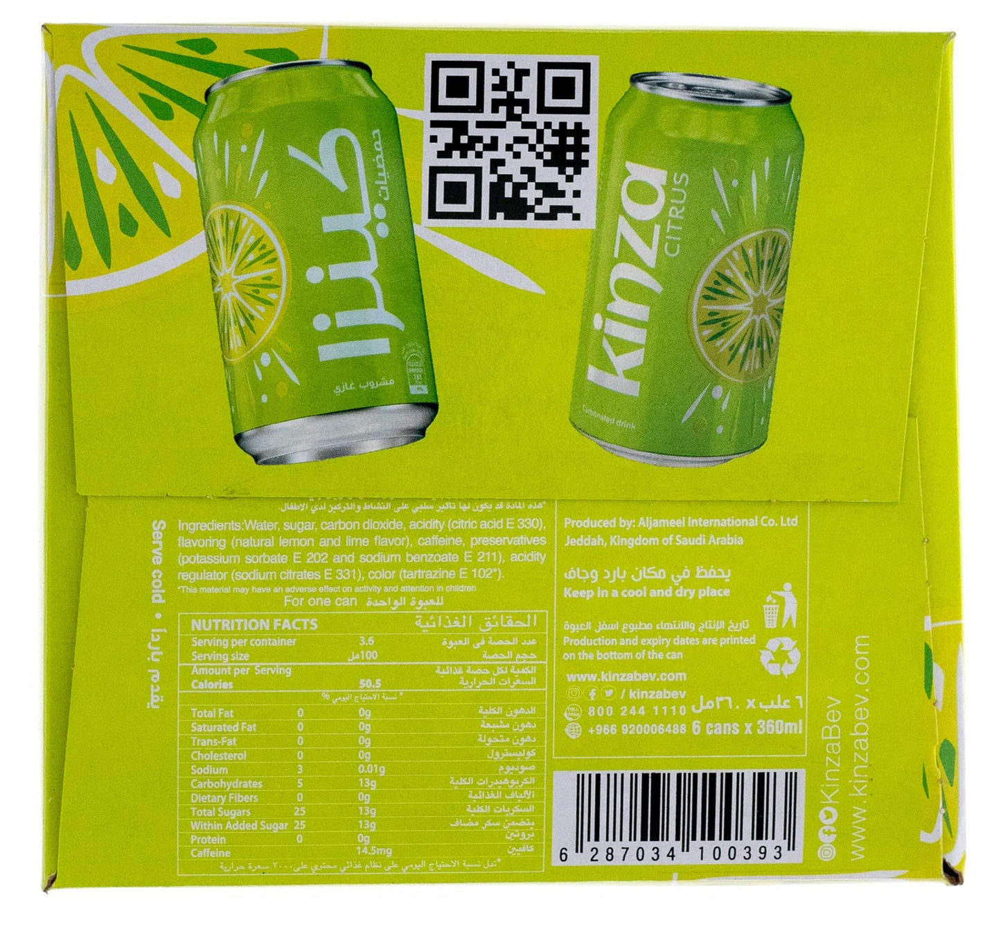Kinza Carbonated Drink Citrus 6 x 360 ml