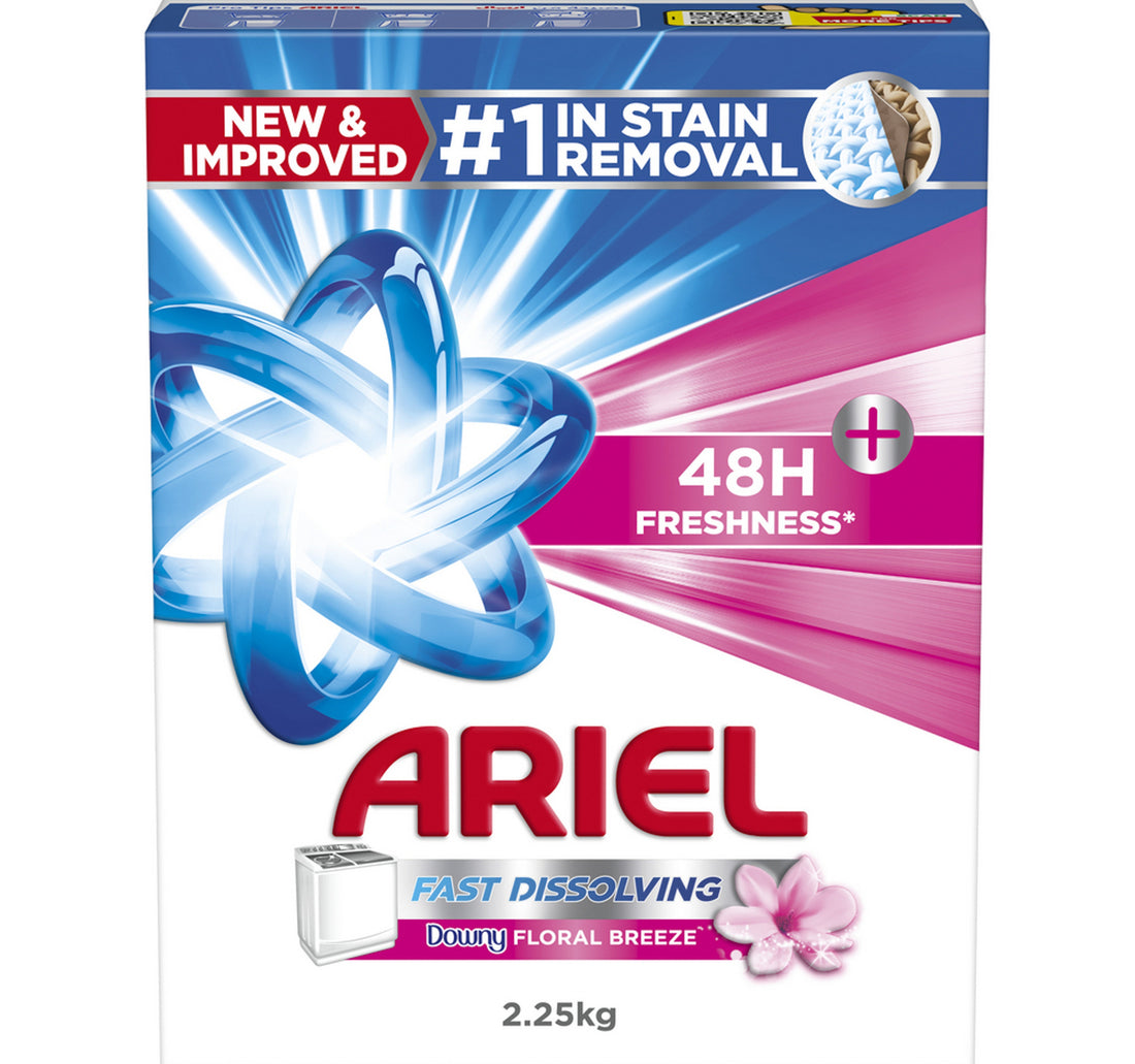 مسحوق غسيل أريال داوني فريش نصف أوتوماتيكي رقم 1 لإزالة البقع مع انتعاش يدوم 48 ساعة 2.25 كجم