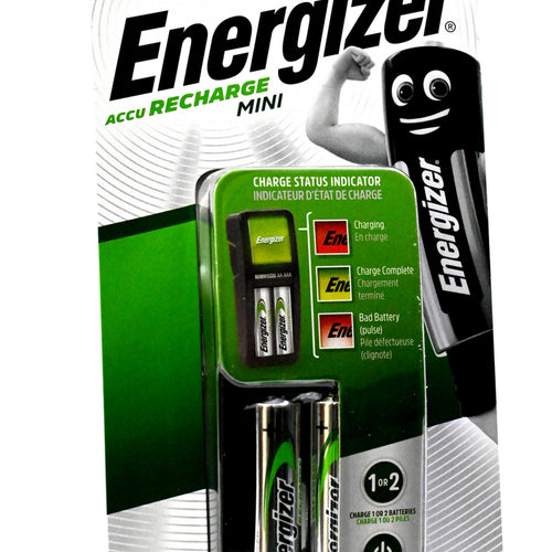 شاحن Energizer AccuRecharge Mini + بطارية AA قابلة لإعادة الشحن، قطعتان CH2PC2-2000