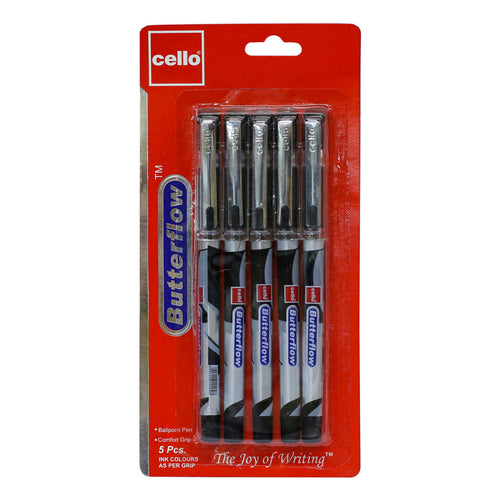 Cello 0.7mm Ballpoint Pen Butterflow Black 5pcs