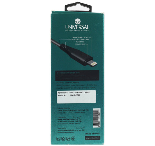 Universal Lightning Cable UN-IDC744 1.2 Meter